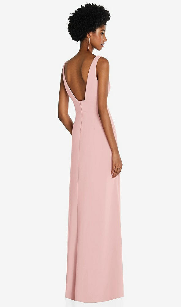 Back View - Rose Square Low-Back A-Line Dress with Front Slit and Pockets