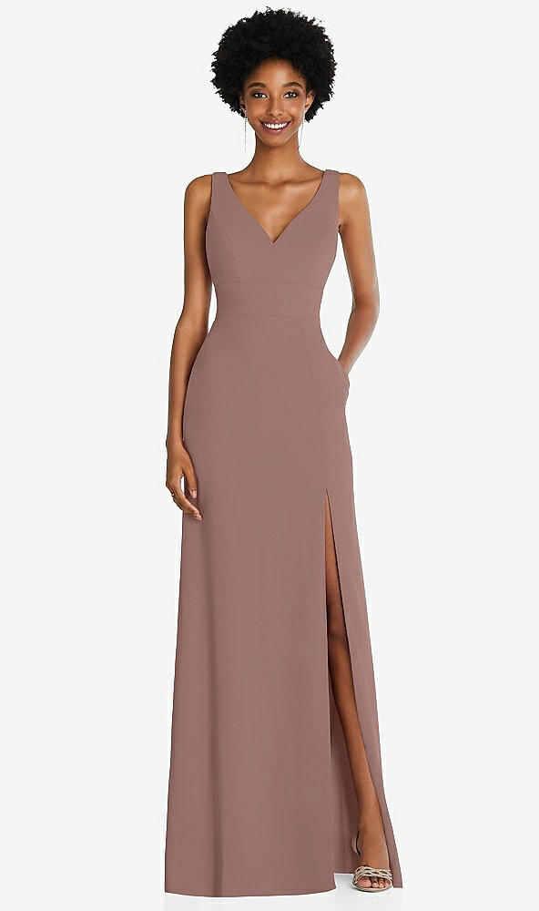 Front View - Sienna Square Low-Back A-Line Dress with Front Slit and Pockets