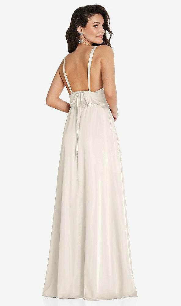 Back View - Ivory Deep V-Neck Shirred Skirt Maxi Dress with Convertible Straps