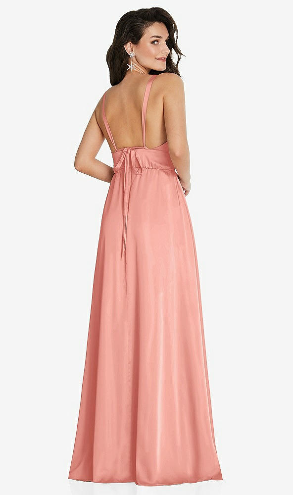 Back View - Rose Deep V-Neck Shirred Skirt Maxi Dress with Convertible Straps