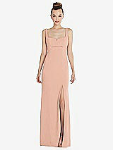 Front View Thumbnail - Pale Peach Wide Strap Slash Cutout Empire Dress with Front Slit