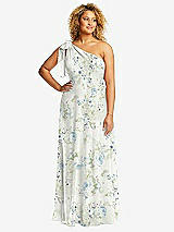 Front View Thumbnail - Bleu Garden Draped One-Shoulder Maxi Dress with Scarf Bow