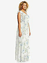 Side View Thumbnail - Bleu Garden Draped One-Shoulder Maxi Dress with Scarf Bow