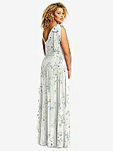 Rear View Thumbnail - Bleu Garden Draped One-Shoulder Maxi Dress with Scarf Bow