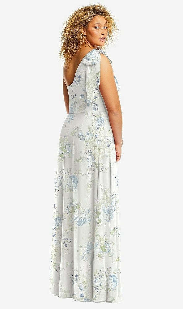 Back View - Bleu Garden Draped One-Shoulder Maxi Dress with Scarf Bow