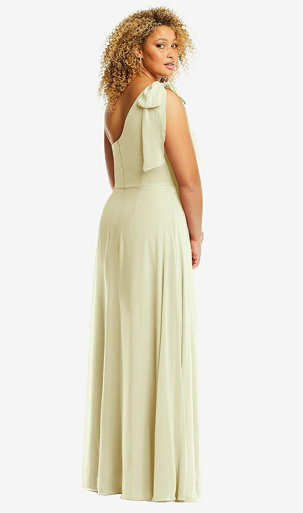 Back View - Butter Yellow Draped One-Shoulder Maxi Dress with Scarf Bow