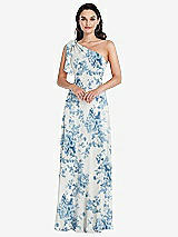 Alt View 1 Thumbnail - Cottage Rose Dusk Blue Draped One-Shoulder Maxi Dress with Scarf Bow