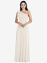 Alt View 1 Thumbnail - Ivory Draped One-Shoulder Maxi Dress with Scarf Bow