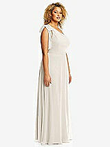 Side View Thumbnail - Ivory Draped One-Shoulder Maxi Dress with Scarf Bow