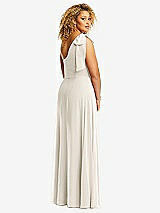 Rear View Thumbnail - Ivory Draped One-Shoulder Maxi Dress with Scarf Bow