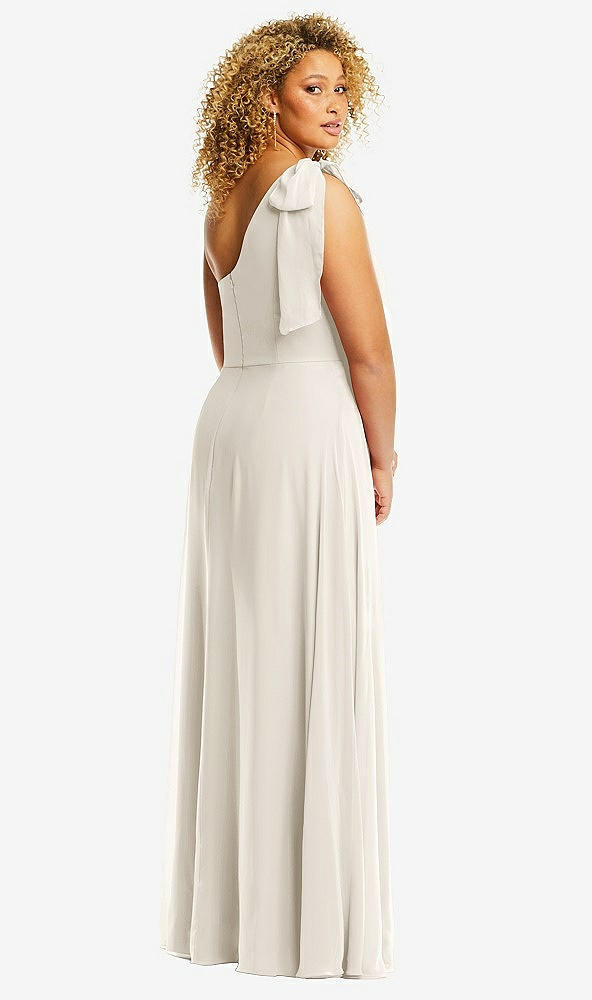 Back View - Ivory Draped One-Shoulder Maxi Dress with Scarf Bow