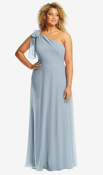 Draped One-shoulder Maxi Bridesmaid Dress With Scarf Bow In