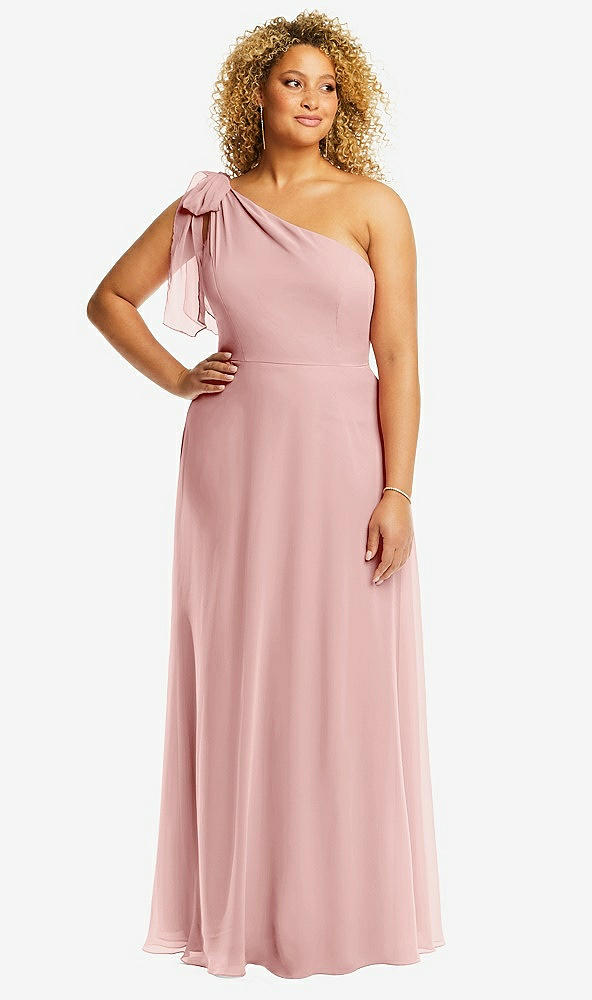 Front View - Rose Draped One-Shoulder Maxi Dress with Scarf Bow