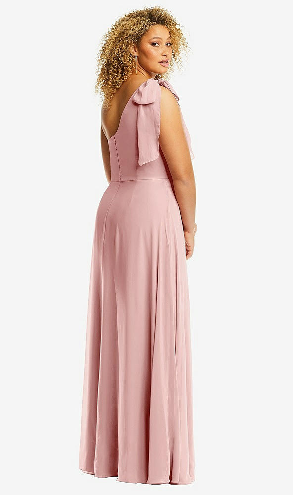 Back View - Rose Draped One-Shoulder Maxi Dress with Scarf Bow