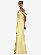 Alt View 2 Thumbnail - Pale Yellow Off-the-Shoulder Flounce Sleeve Empire Waist Gown with Front Slit
