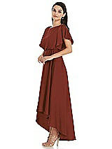 Side View Thumbnail - Auburn Moon Blouson Bodice Deep V-Back High Low Dress with Flutter Sleeves