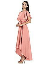 Side View Thumbnail - Rose Blouson Bodice Deep V-Back High Low Dress with Flutter Sleeves
