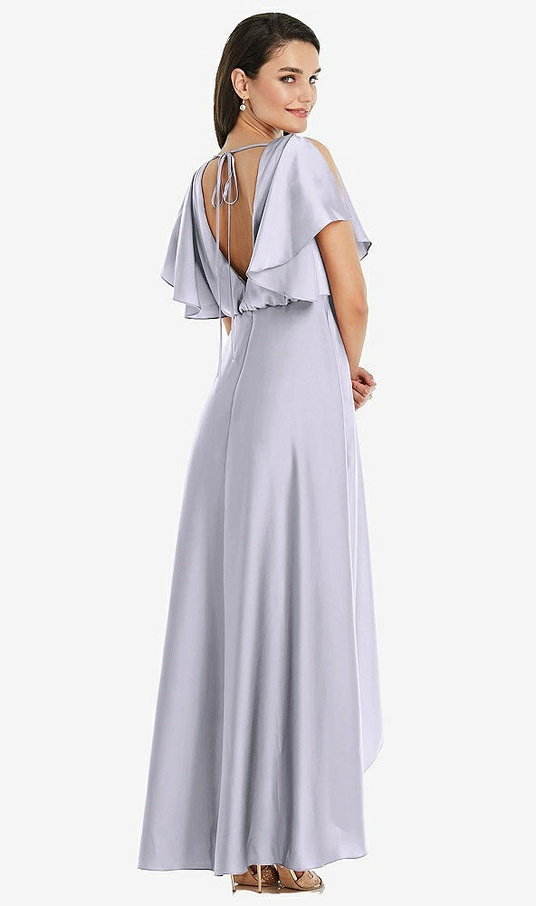 Back View - Silver Dove Blouson Bodice Deep V-Back High Low Dress with Flutter Sleeves