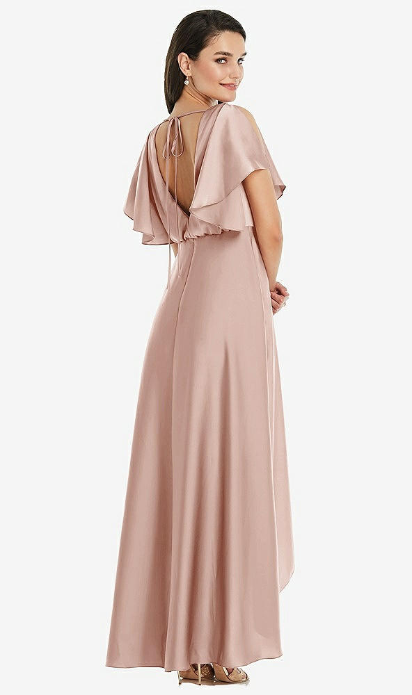 Back View - Toasted Sugar Blouson Bodice Deep V-Back High Low Dress with Flutter Sleeves