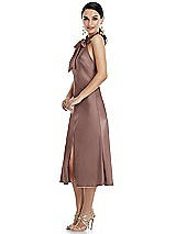 Side View Thumbnail - Sienna Scarf Tie Stand Collar Midi Bias Dress with Front Slit