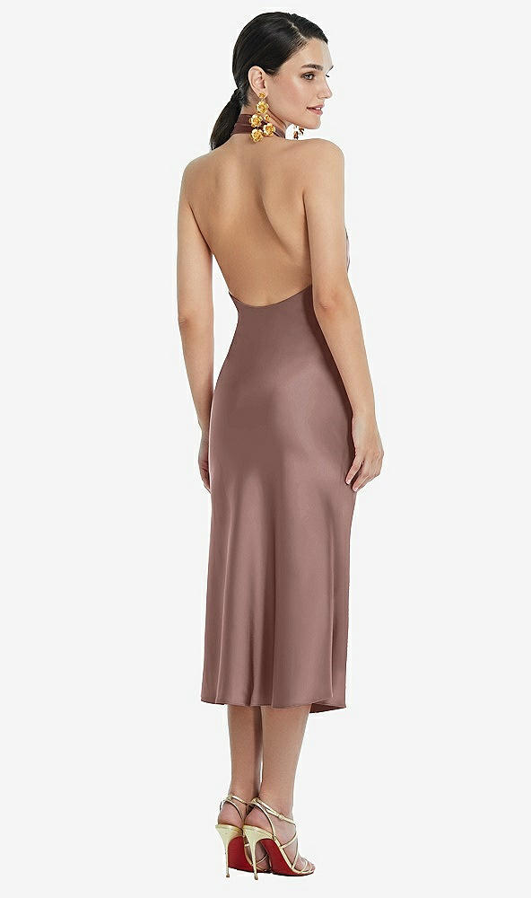 Back View - Sienna Scarf Tie Stand Collar Midi Bias Dress with Front Slit