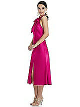 Side View Thumbnail - Think Pink Scarf Tie Stand Collar Midi Bias Dress with Front Slit
