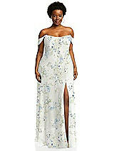 Alt View 1 Thumbnail - Bleu Garden Off-the-Shoulder Basque Neck Maxi Dress with Flounce Sleeves