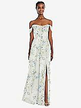 Front View Thumbnail - Bleu Garden Off-the-Shoulder Basque Neck Maxi Dress with Flounce Sleeves