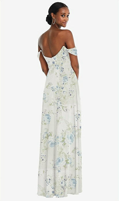 Off-the-shoulder Basque Neck Maxi Bridesmaid Dress With