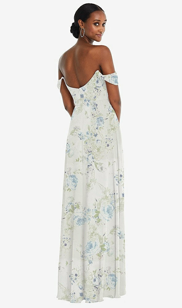 Back View - Bleu Garden Off-the-Shoulder Basque Neck Maxi Dress with Flounce Sleeves