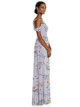 Side View Thumbnail - Butterfly Botanica Silver Dove Off-the-Shoulder Basque Neck Maxi Dress with Flounce Sleeves