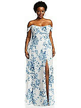Alt View 1 Thumbnail - Cottage Rose Dusk Blue Off-the-Shoulder Basque Neck Maxi Dress with Flounce Sleeves