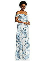 Alt View 2 Thumbnail - Cottage Rose Dusk Blue Off-the-Shoulder Basque Neck Maxi Dress with Flounce Sleeves