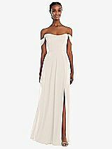 Front View Thumbnail - Ivory Off-the-Shoulder Basque Neck Maxi Dress with Flounce Sleeves