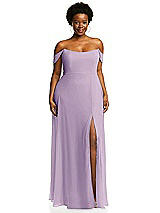 Alt View 1 Thumbnail - Pale Purple Off-the-Shoulder Basque Neck Maxi Dress with Flounce Sleeves