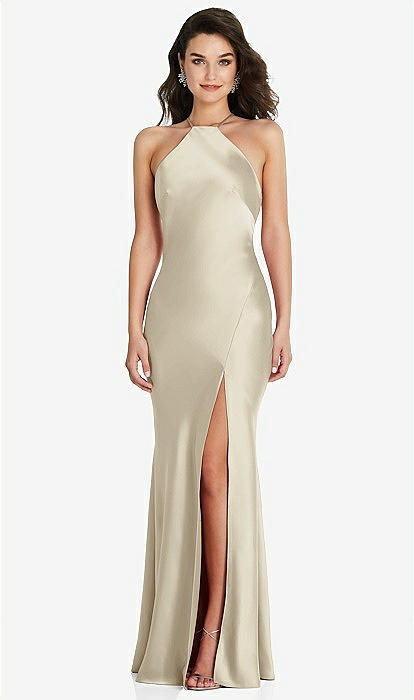 Sexy Suspenders Halter Satin Slit Dress Sexy Suspenders Halter Satin Slit Dress