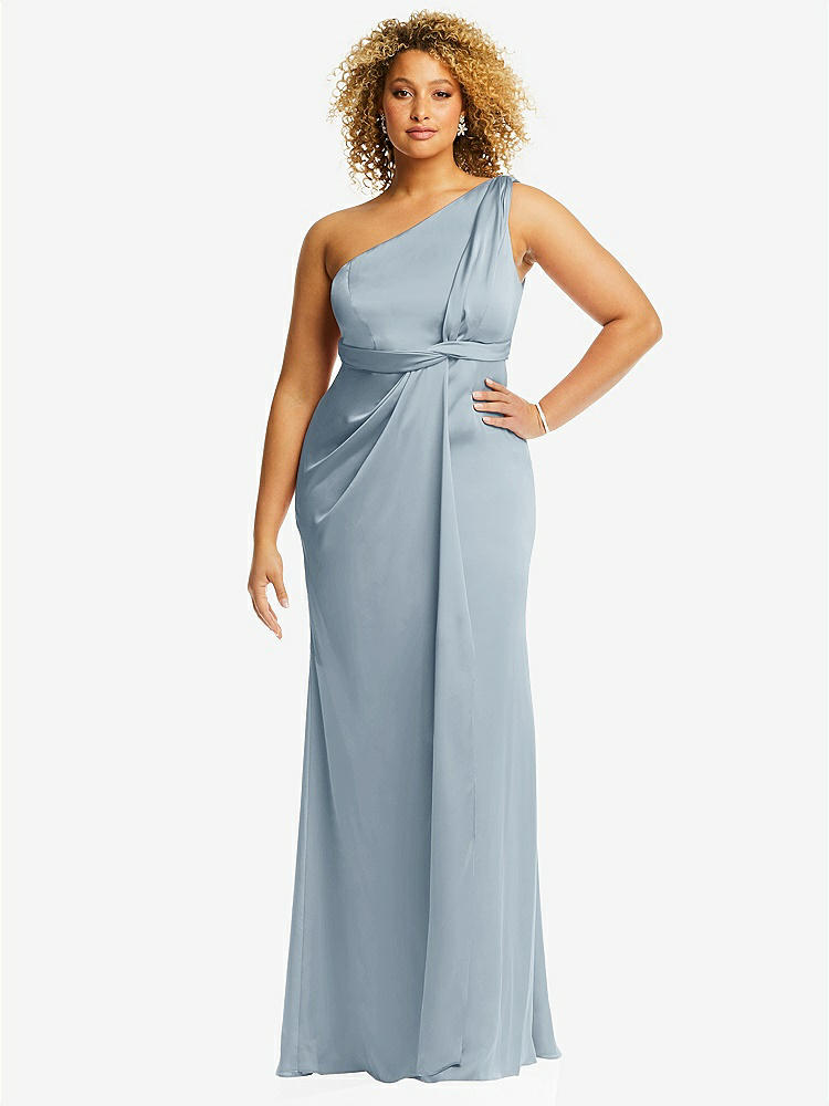 Draped One-shoulder Flutter Sleeve Maxi Bridesmaid Dress
