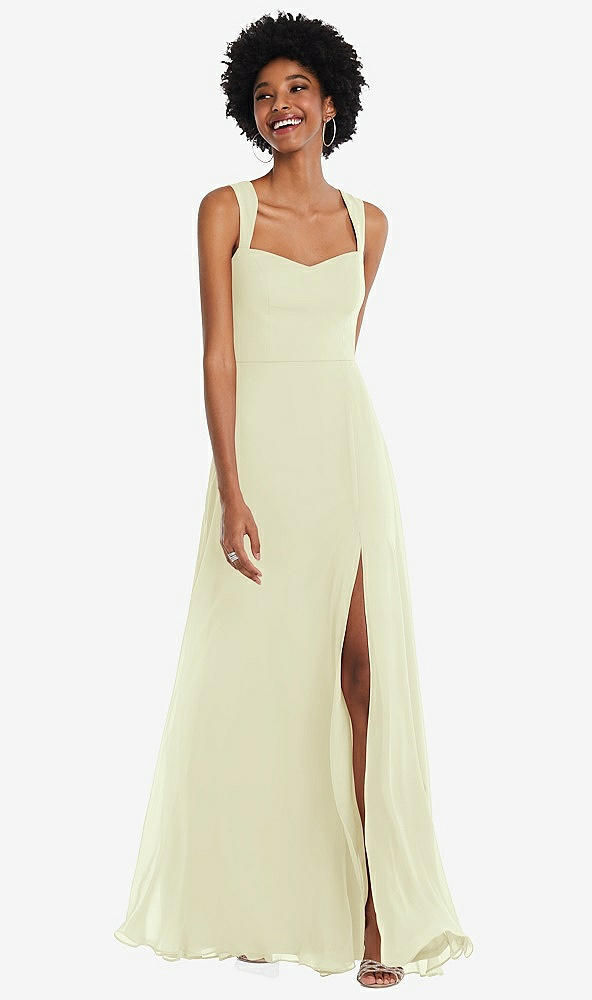 Front View - Butter Yellow Contoured Wide Strap Sweetheart Maxi Dress