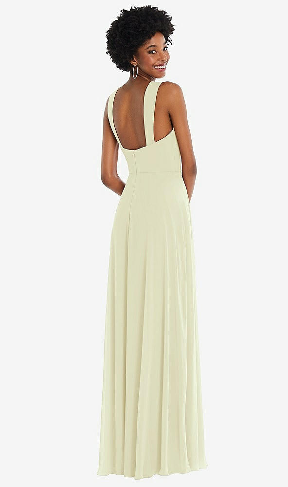 Back View - Butter Yellow Contoured Wide Strap Sweetheart Maxi Dress