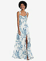 Front View Thumbnail - Cottage Rose Dusk Blue Contoured Wide Strap Sweetheart Maxi Dress