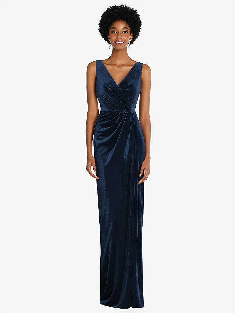 Cap Sleeve Faux Wrap Velvet Maxi Bridesmaid Dress With