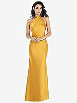 Front View Thumbnail - NYC Yellow Scarf Tie High-Neck Halter Maxi Slip Dress