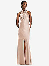 Front View Thumbnail - Cameo Scarf Tie Stand Collar Maxi Dress with Front Slit
