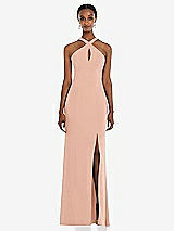 Front View Thumbnail - Pale Peach Criss Cross Halter Princess Line Trumpet Gown