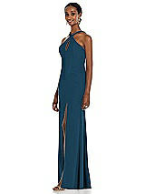 Side View Thumbnail - Atlantic Blue Criss Cross Halter Princess Line Trumpet Gown