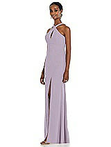 Side View Thumbnail - Lilac Haze Criss Cross Halter Princess Line Trumpet Gown