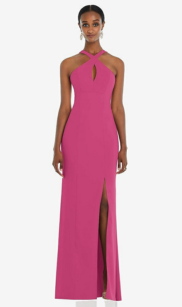 Front View - Tea Rose Criss Cross Halter Princess Line Trumpet Gown