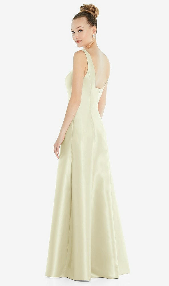 Back View - Butter Yellow Sleeveless Square-Neck Princess Line Gown with Pockets