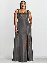Alt View 1 Thumbnail - Caviar Gray Sleeveless Square-Neck Princess Line Gown with Pockets