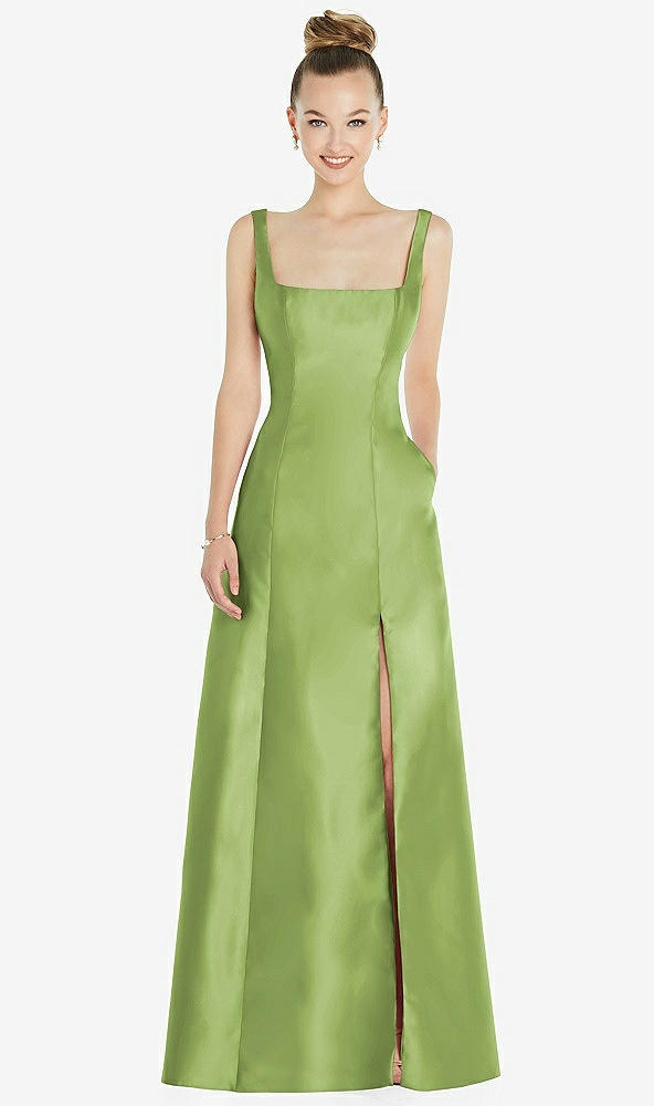 Front View - Mojito Sleeveless Square-Neck Princess Line Gown with Pockets
